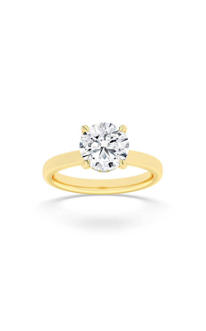 2.5Cttw Round Shaped Lab Grown Diamond (F/VS) Hidden Halo Plain Shank Engagement Ring in 14K Gold