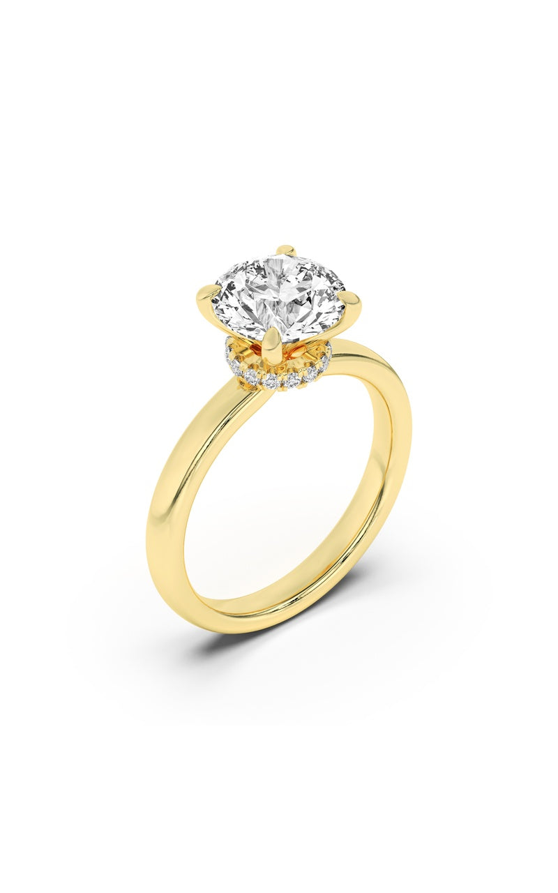 2.5Cttw Round Shaped Lab Grown Diamond (F/VS) Hidden Halo Plain Shank Engagement Ring in 14K Gold