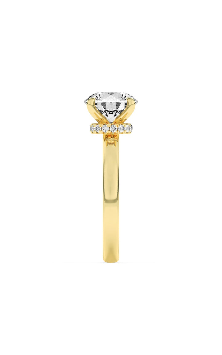 2.5Cttw Round Shaped Lab Grown Diamond (F/VS) Hidden Halo Plain Shank Engagement Ring in 14K Gold