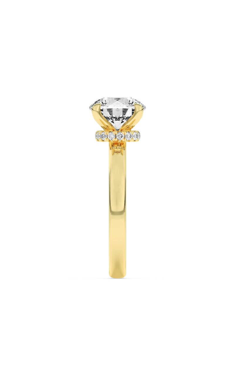 3CTW Round Shaped Lab Grown Diamond (F/VS) Hidden Halo Plain Shank Engagement Ring in 14K Gold