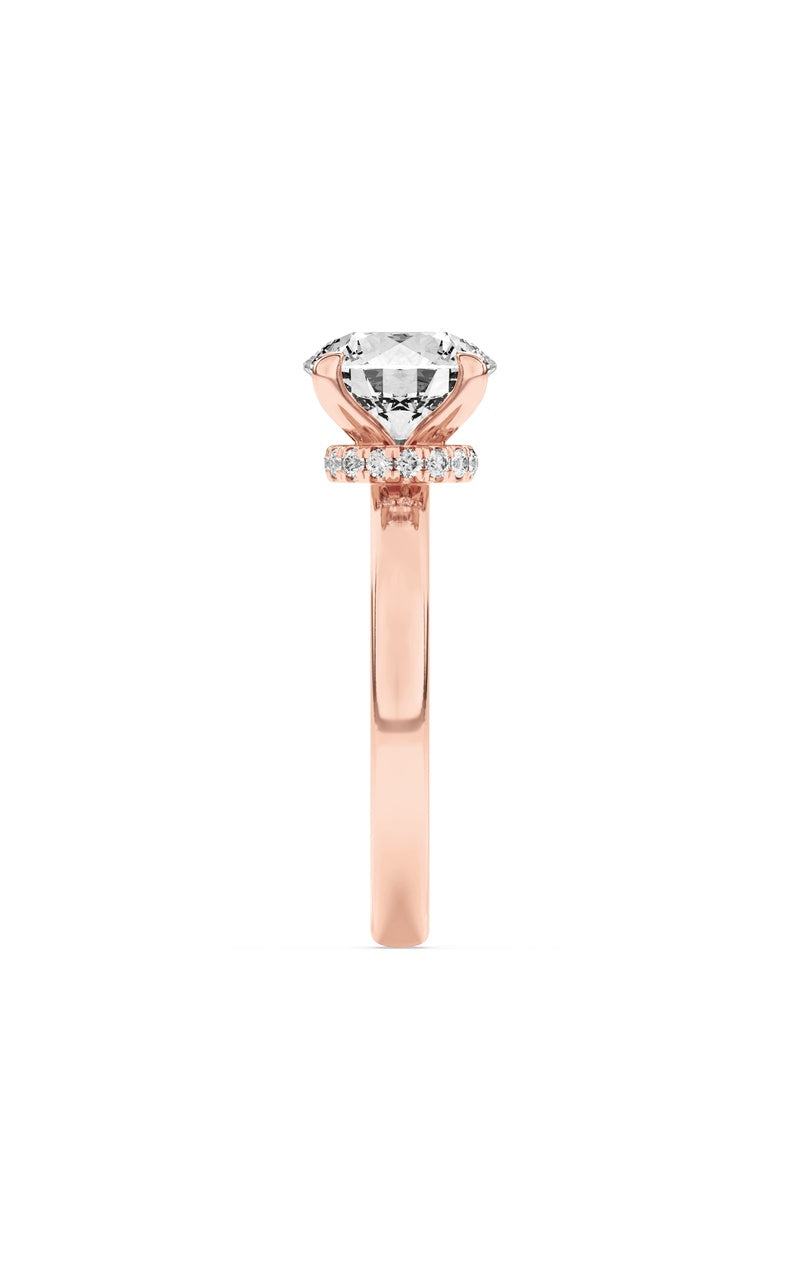 3Cttw Round Shaped Lab Grown Diamond (F/VS) HiddenHalo Plain Shank Engagement Ring in 14K Gold