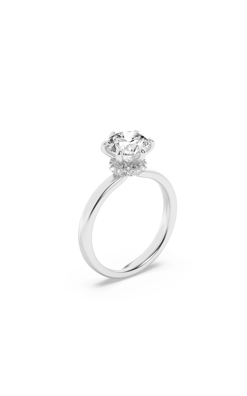 2CTW Round Shaped Lab Grown Diamond (F/VS) Hidden Halo Plain Shank Engagement Ring in 14K Gold