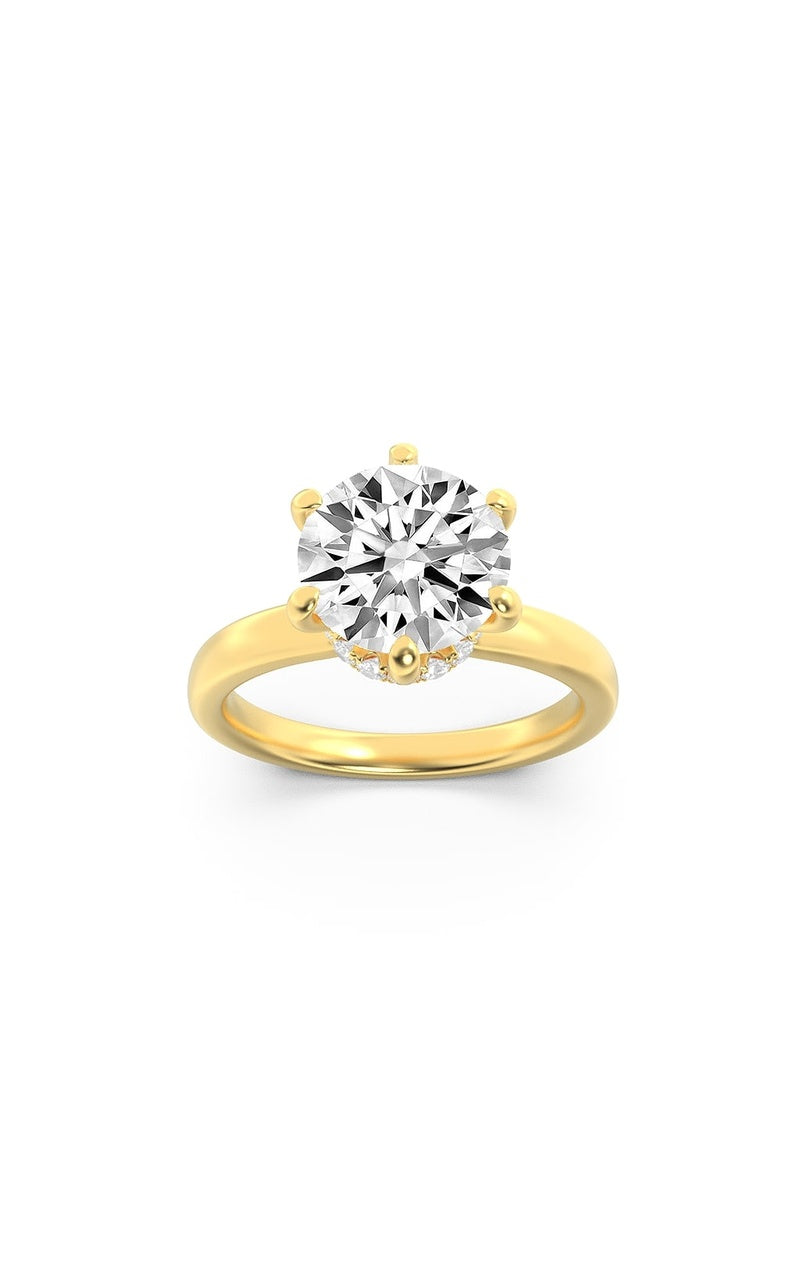 2Cttw Round Shaped Lab Grown Diamond (F/VS) HiddenHalo Plain Shank Engagement Ring in 14K Gold