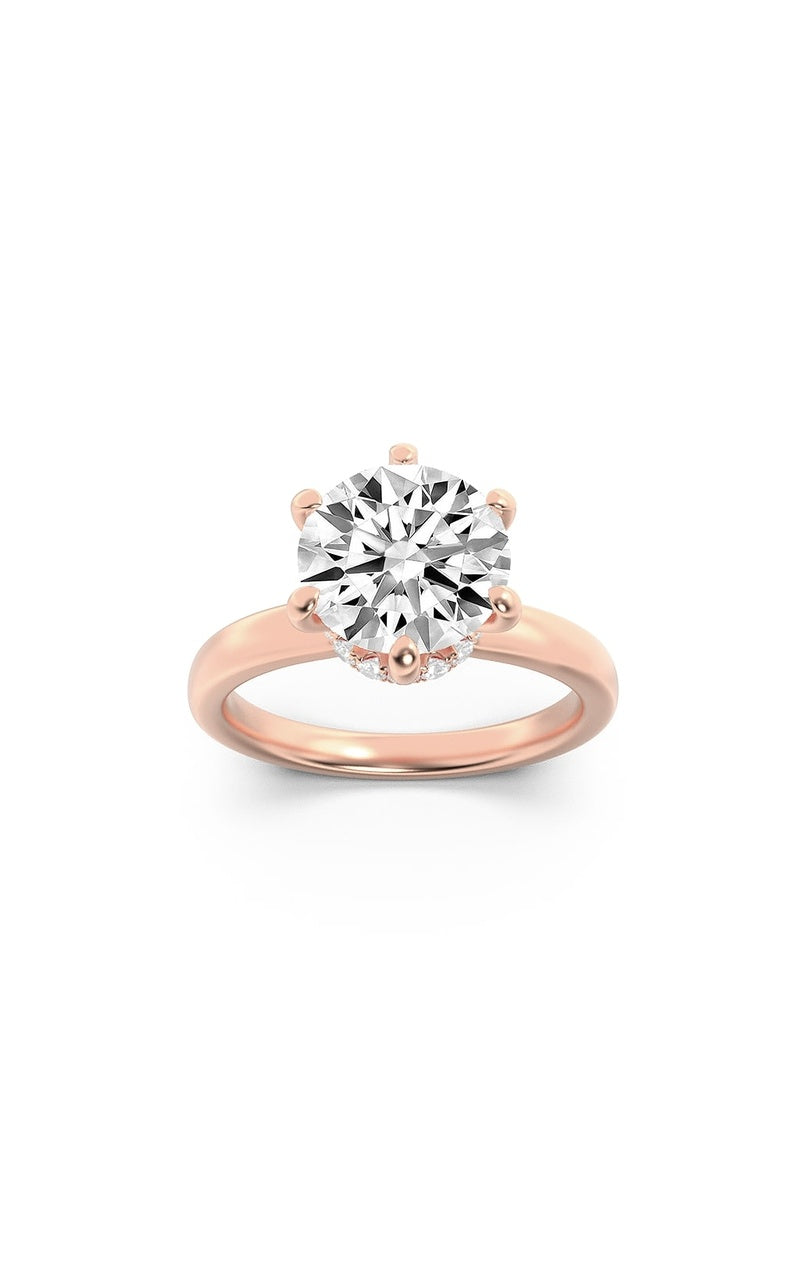 2CTW Round Shaped Lab Grown Diamond (F/VS) Hidden Halo Plain Shank Engagement Ring in 14K Gold