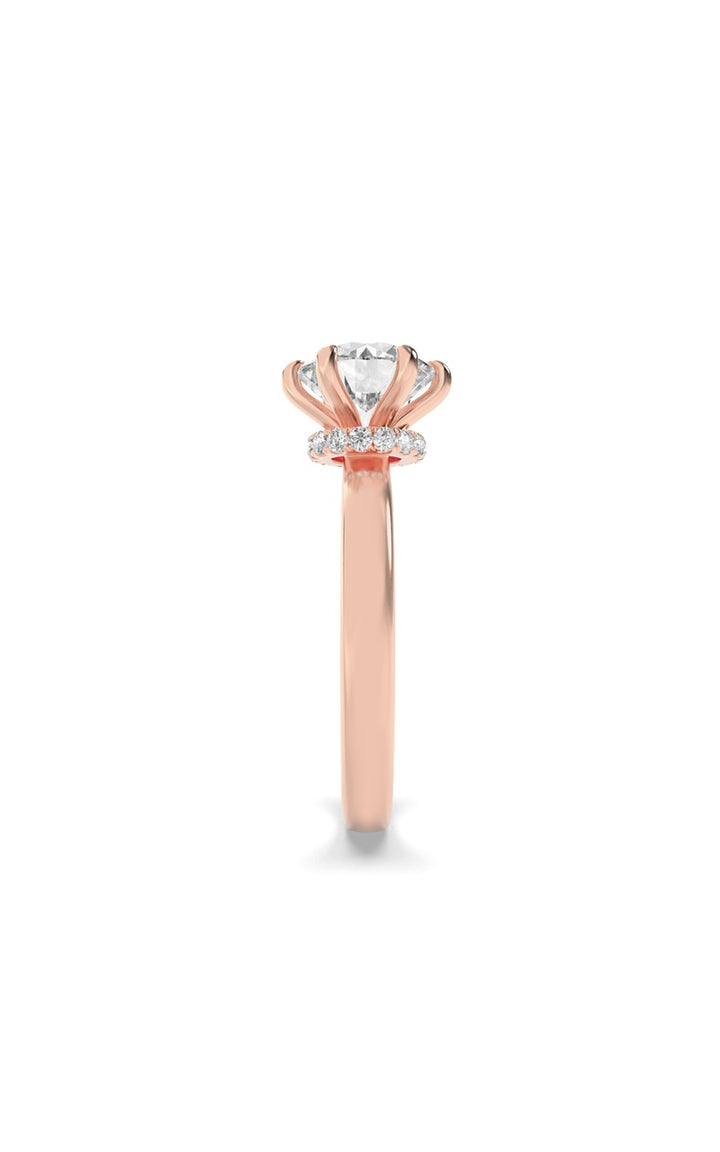 2Cttw Round Shaped Lab Grown Diamond (F/VS) HiddenHalo Plain Shank Engagement Ring in 14K Gold