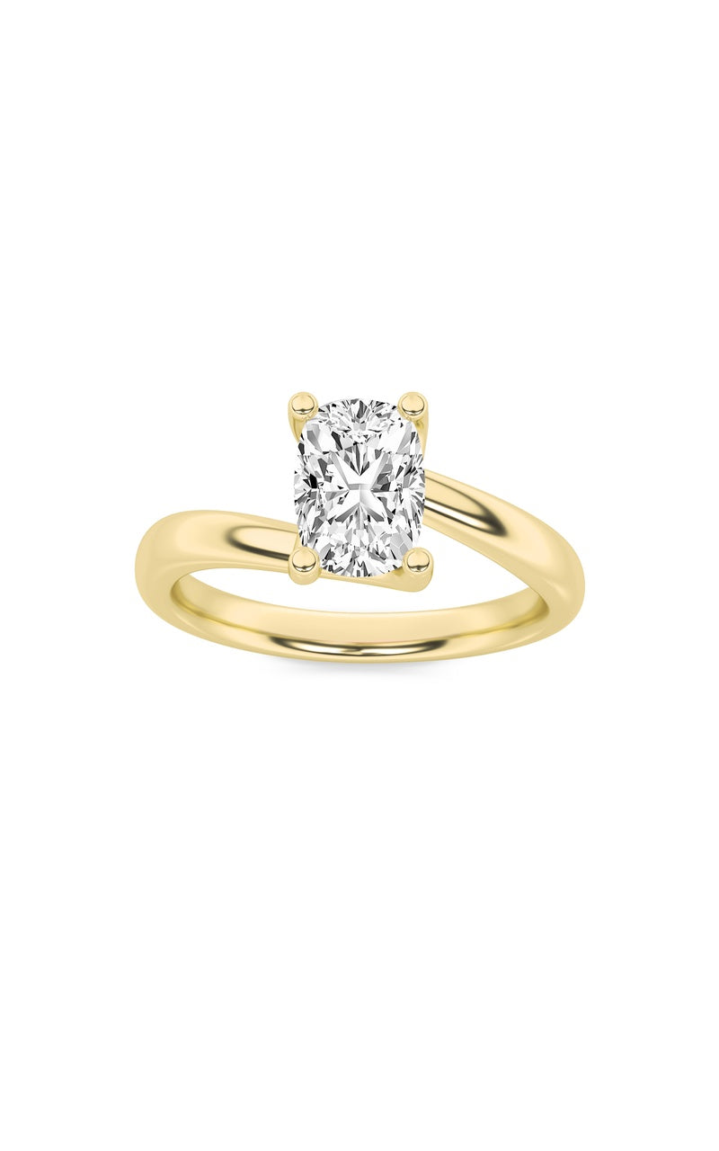 1Cttw Elongated Cushion Shaped Lab Grown Diamond (F/VS) Bypass Shank Engagement Ring in 14K Gold