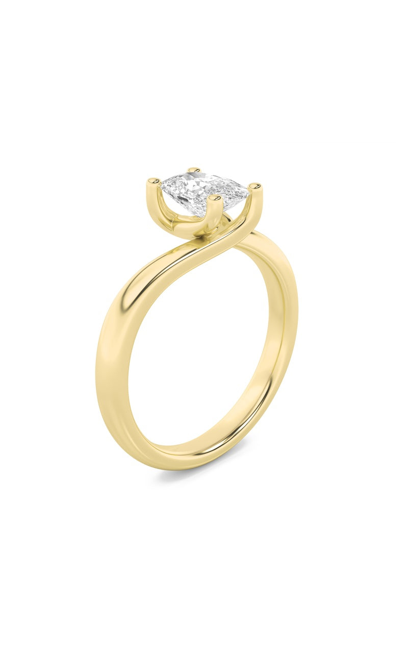 1CTW Elongated Cushion Shaped Lab Grown Diamond (F/VS) Bypass Shank Engagement Ring in 14K Gold