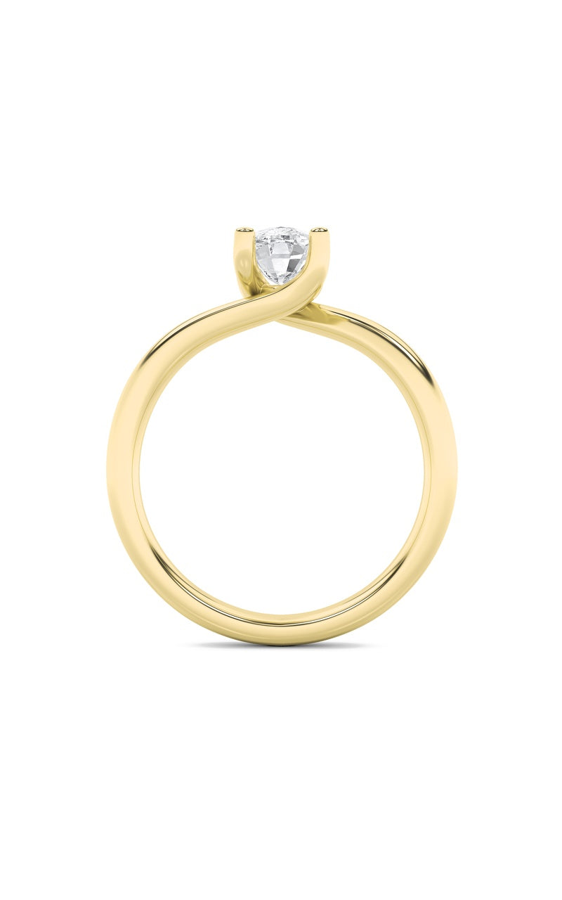 1CTW Elongated Cushion Shaped Lab Grown Diamond (F/VS) Bypass Shank Engagement Ring in 14K Gold