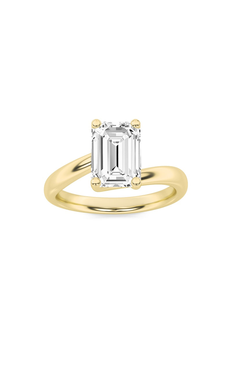 2Cttw Emerald Shaped Lab Grown Diamond (F/VS) Bypass Shank Engagement Ring in 14K Gold