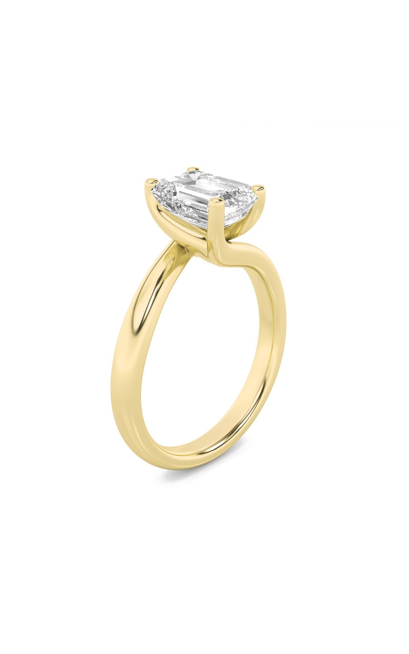 2CTW Emerald Shaped Lab Grown Diamond (F/VS) Bypass Shank Engagement Ring in 14K Gold