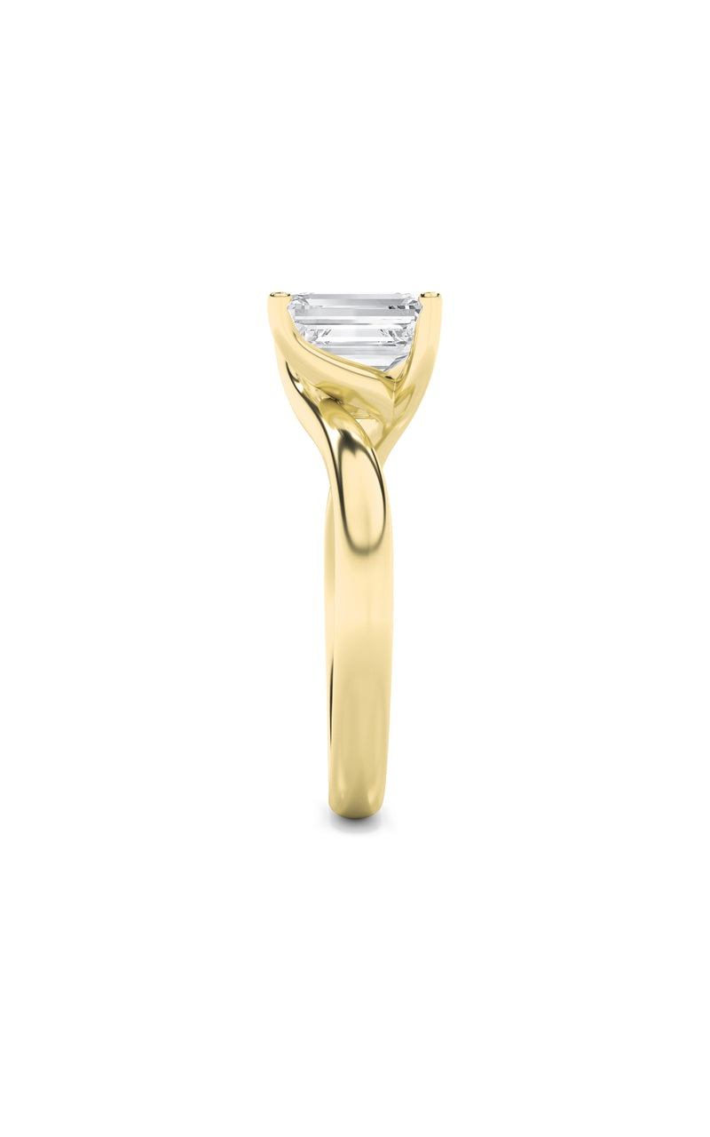 2CTW Emerald Shaped Lab Grown Diamond (F/VS) Bypass Shank Engagement Ring in 14K Gold