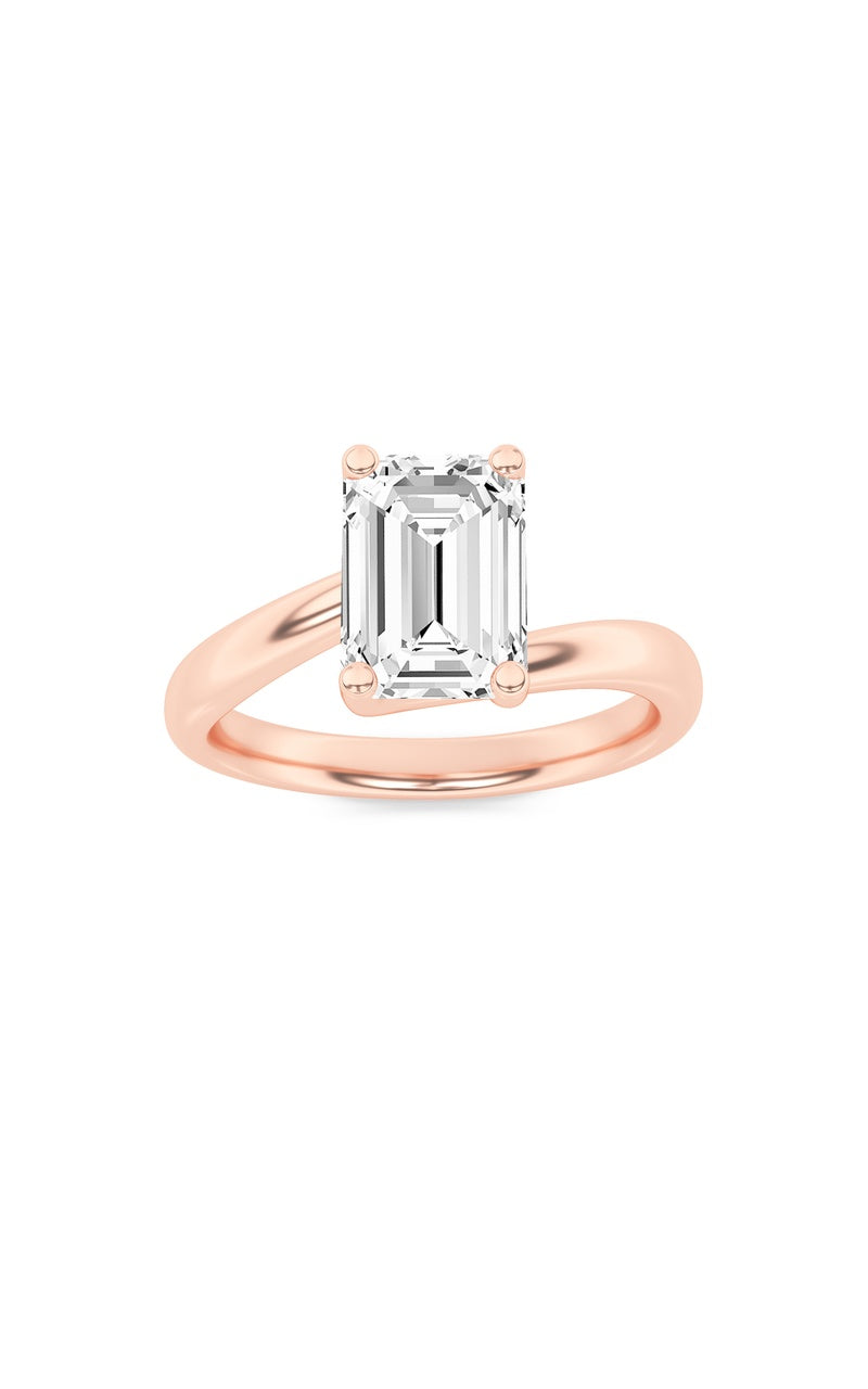 2CTW Emerald Shaped Lab Grown Diamond (F/VS) Bypass Shank Engagement Ring in 14K Gold