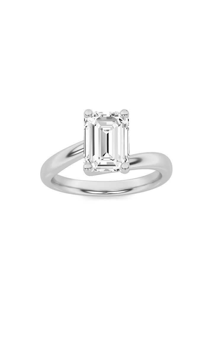 3CTW Emerald Shaped Lab Grown Diamond (F/VS) Bypass Shank Engagement Ring in 14K Gold