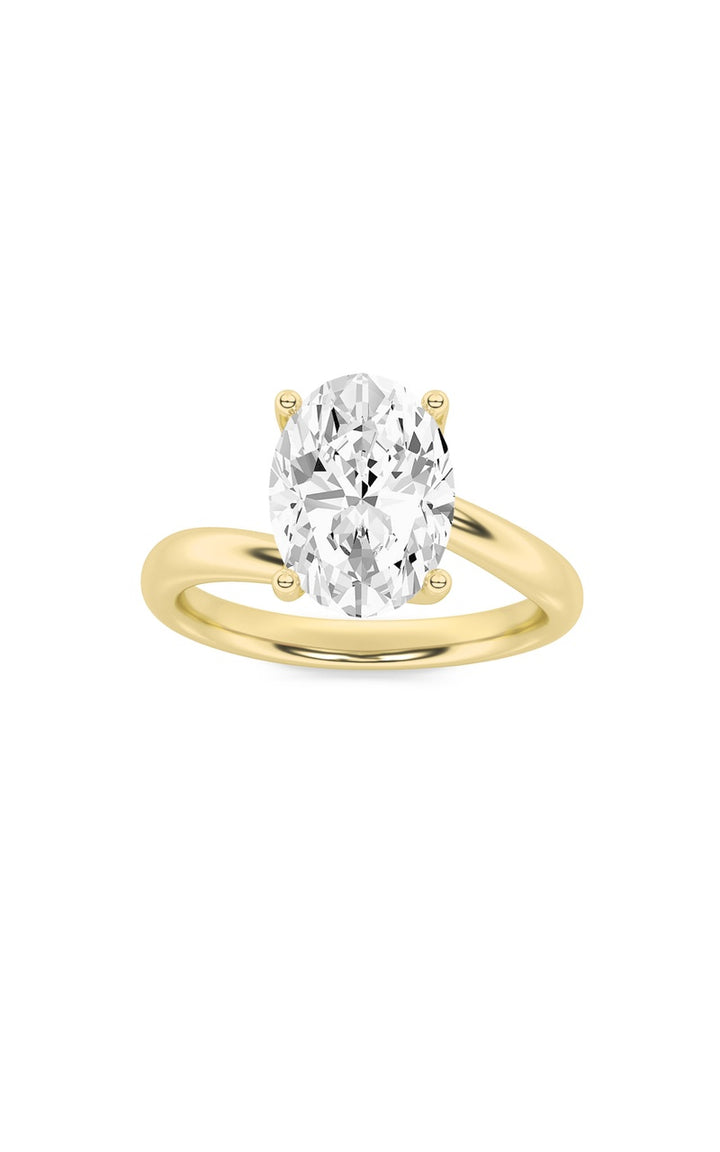 3CTW Oval Shaped Lab Grown Diamond (F/VS) Bypass Shank Engagement Ring in 14K Gold