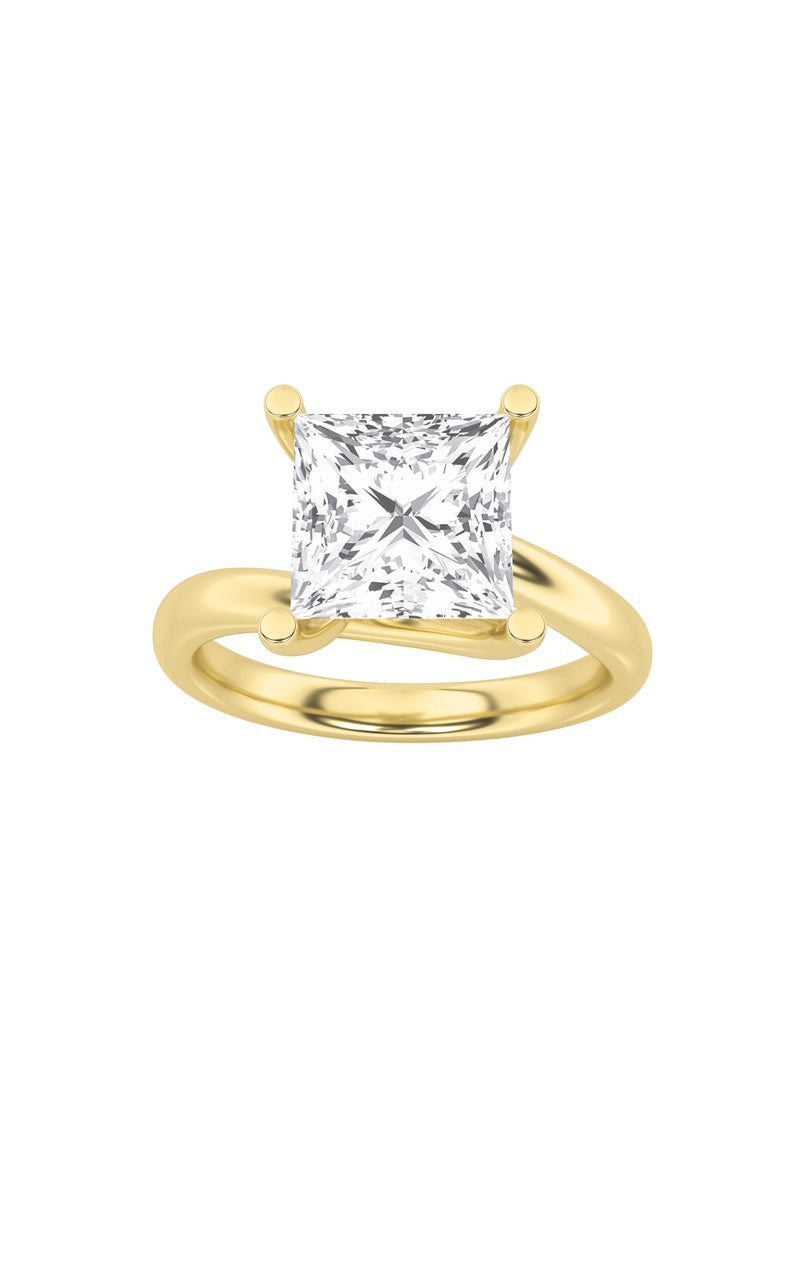 2Cttw Princess Shaped Lab Grown Diamond (F/VS) Bypass Shank Engagement Ring in 14K Gold