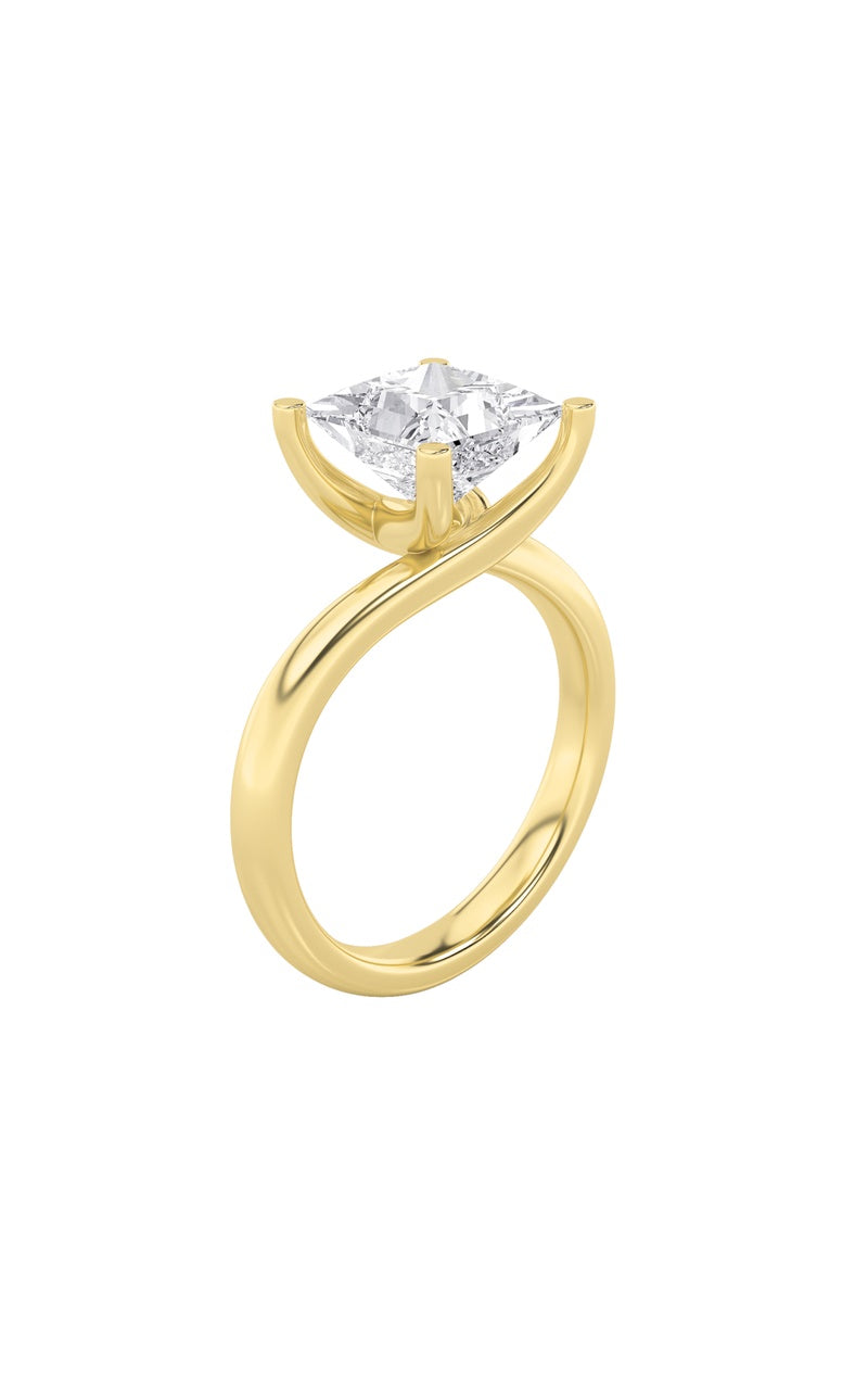 2Cttw Princess Shaped Lab Grown Diamond (F/VS) Bypass Shank Engagement Ring in 14K Gold