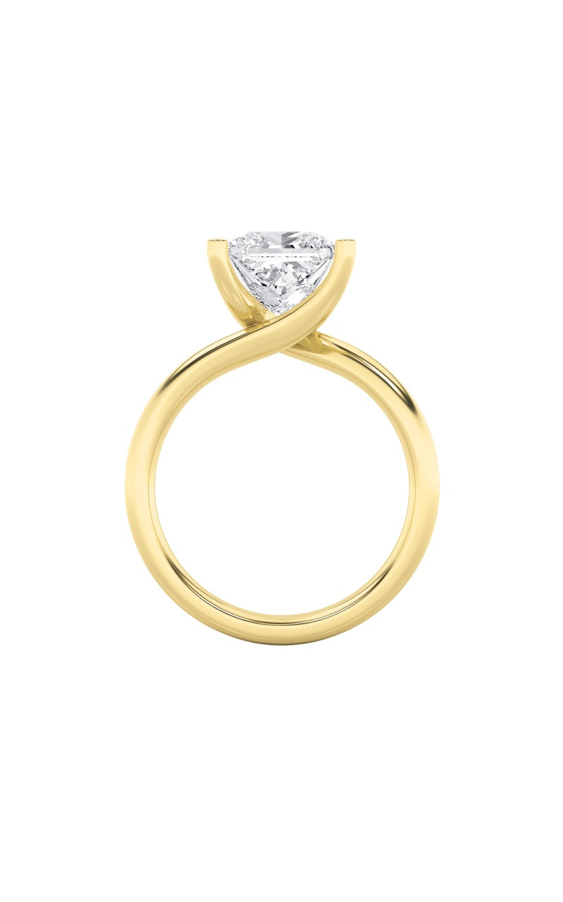 2Cttw Princess Shaped Lab Grown Diamond (F/VS) Bypass Shank Engagement Ring in 14K Gold