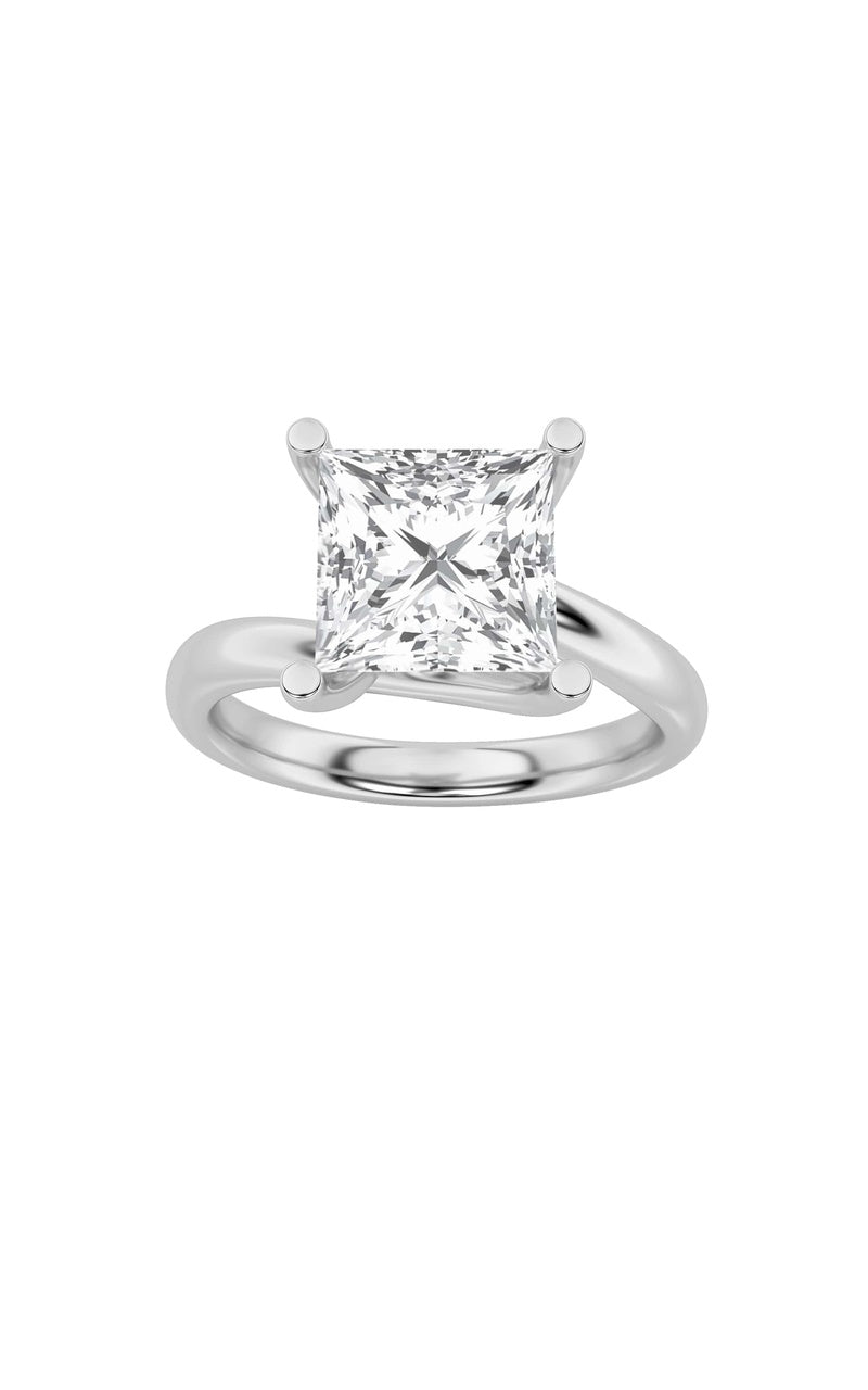 3CTW Princess Shaped Lab Grown Diamond (F/VS) Bypass Shank Engagement Ring in 14K Gold