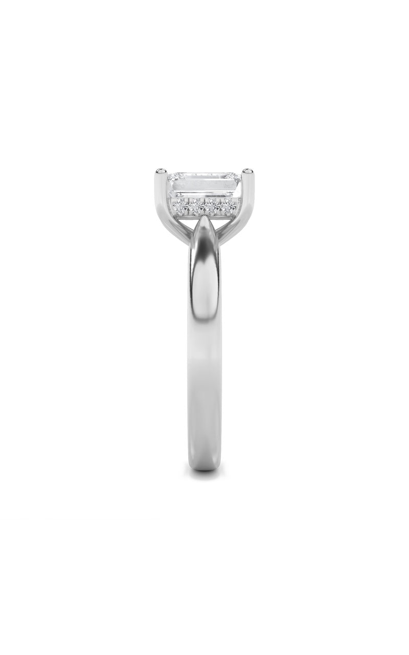 1CTW Emerald Shaped Lab Grown Diamond (F/VS) Hidden Halo Cathedral Shank Engagement Ring in 14K Gold