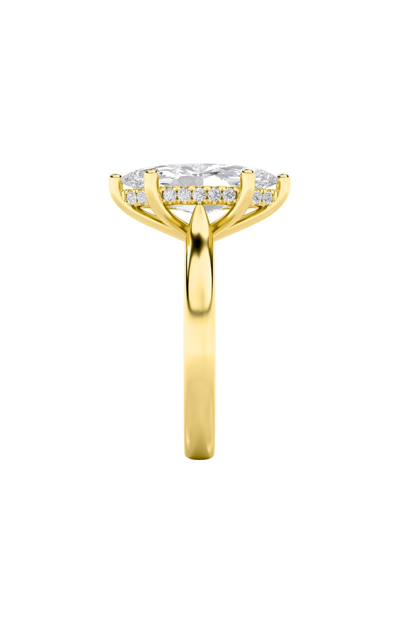 1Cttw Marquise Shaped Lab Grown Diamond (F/VS) Hidden Halo Cathedral Shank Engagement Ring in 14K Gold