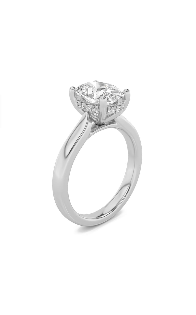 1CTW Oval Shaped Lab Grown Diamond (F/VS) Hidden Halo Cathedral Shank Engagement Ring in 14K Gold