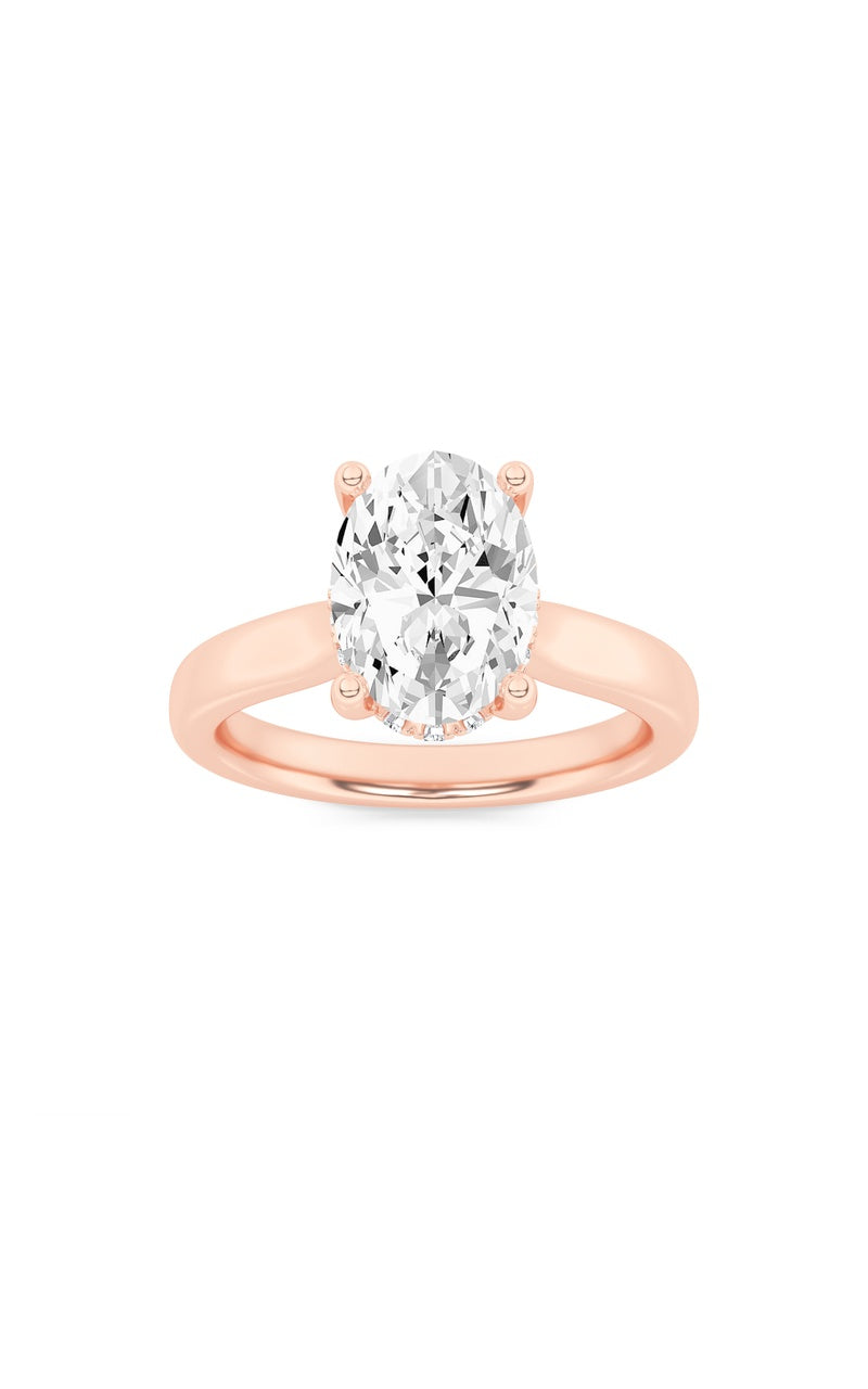1CTW Oval Shaped Lab Grown Diamond (F/VS) Hidden Halo Cathedral Shank Engagement Ring in 14K Gold