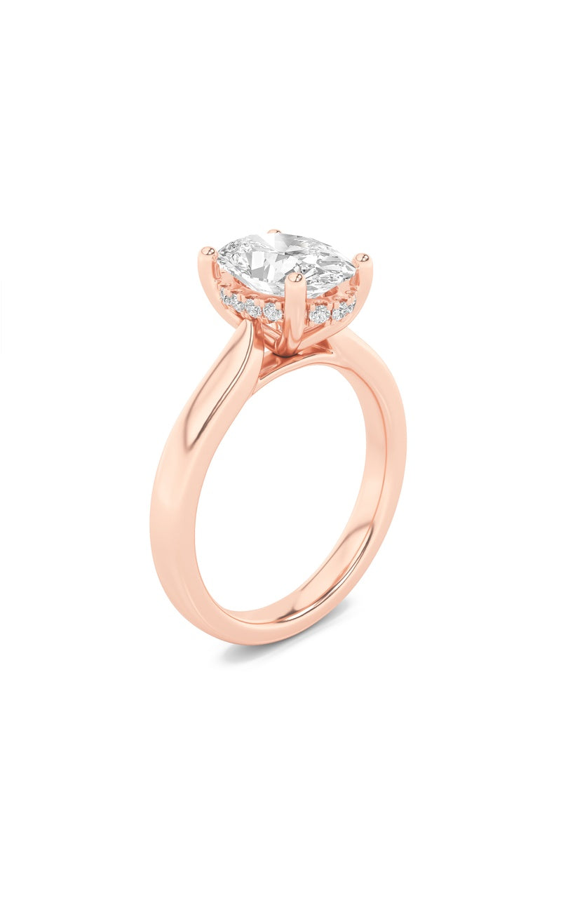 1CTW Oval Shaped Lab Grown Diamond (F/VS) Hidden Halo Cathedral Shank Engagement Ring in 14K Gold