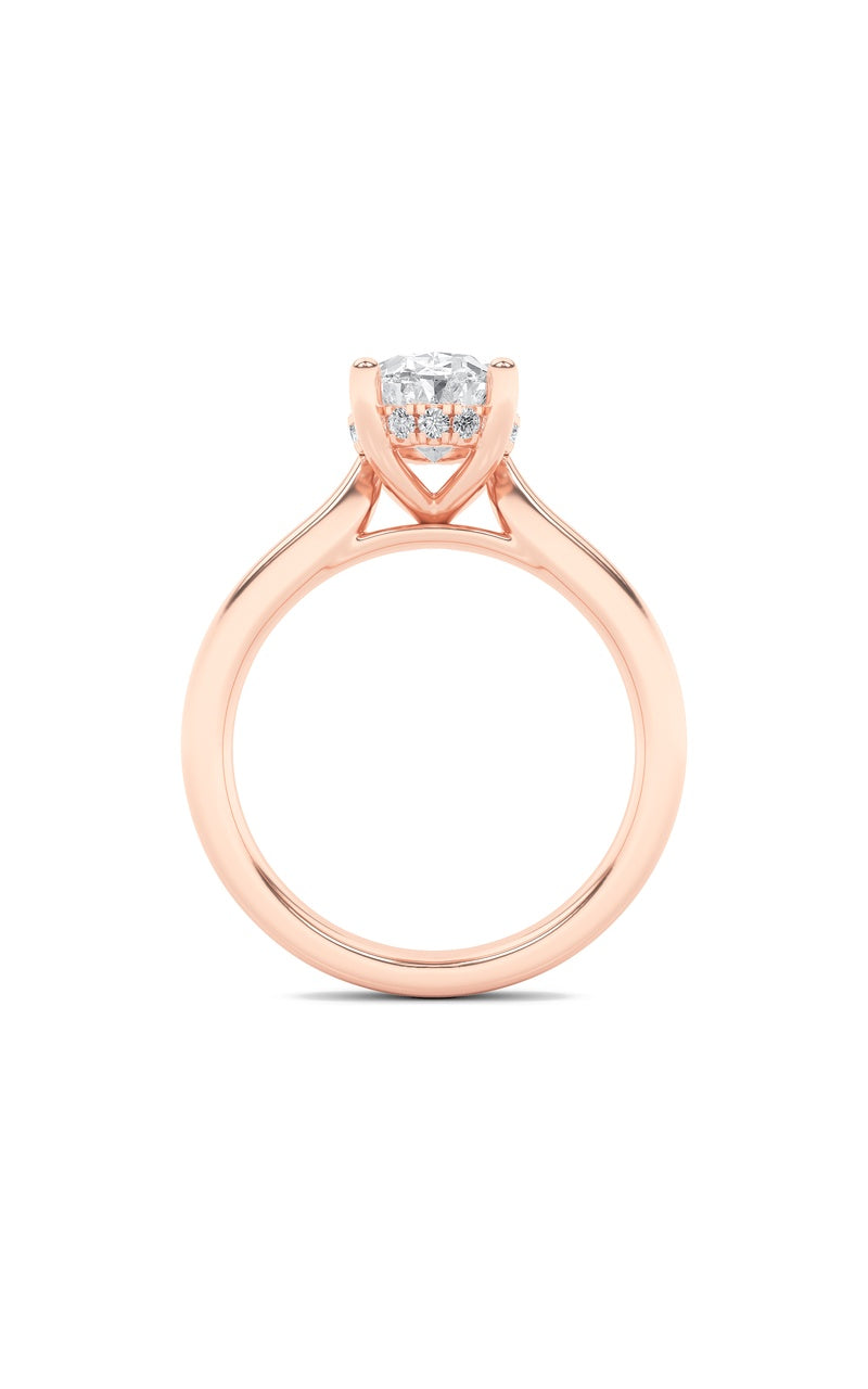 1CTW Oval Shaped Lab Grown Diamond (F/VS) Hidden Halo Cathedral Shank Engagement Ring in 14K Gold