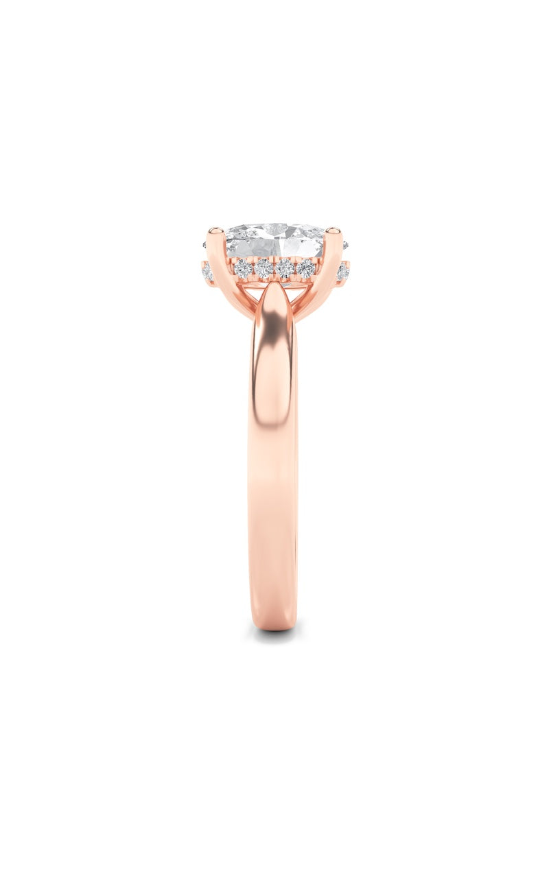 1CTW Oval Shaped Lab Grown Diamond (F/VS) Hidden Halo Cathedral Shank Engagement Ring in 14K Gold