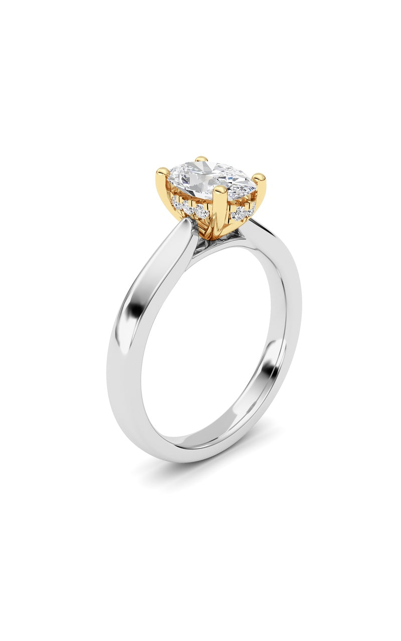 1Cttw Oval Shaped Lab Grown Diamond (F/VS) HiddenHalo Cathedral Shank Engagement Ring in 14K Gold