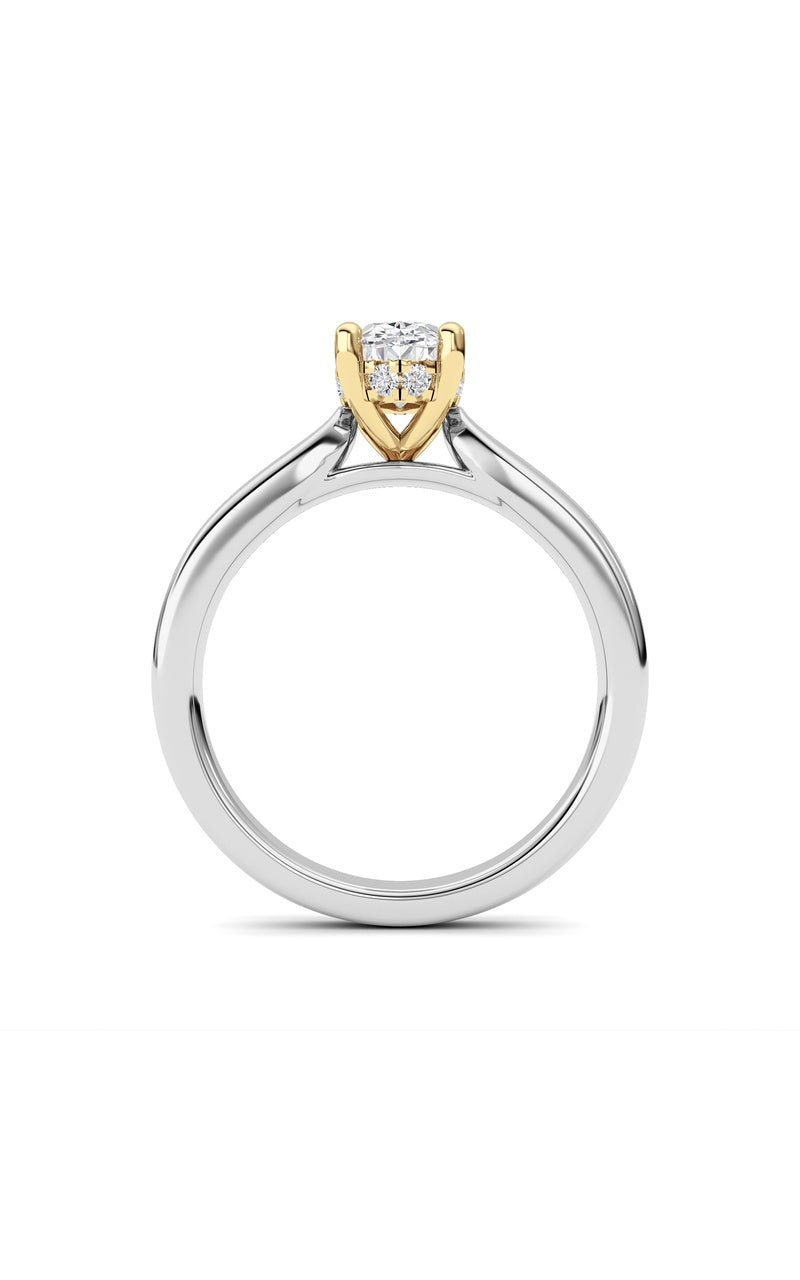 1Cttw Oval Shaped Lab Grown Diamond (F/VS) HiddenHalo Cathedral Shank Engagement Ring in 14K Gold