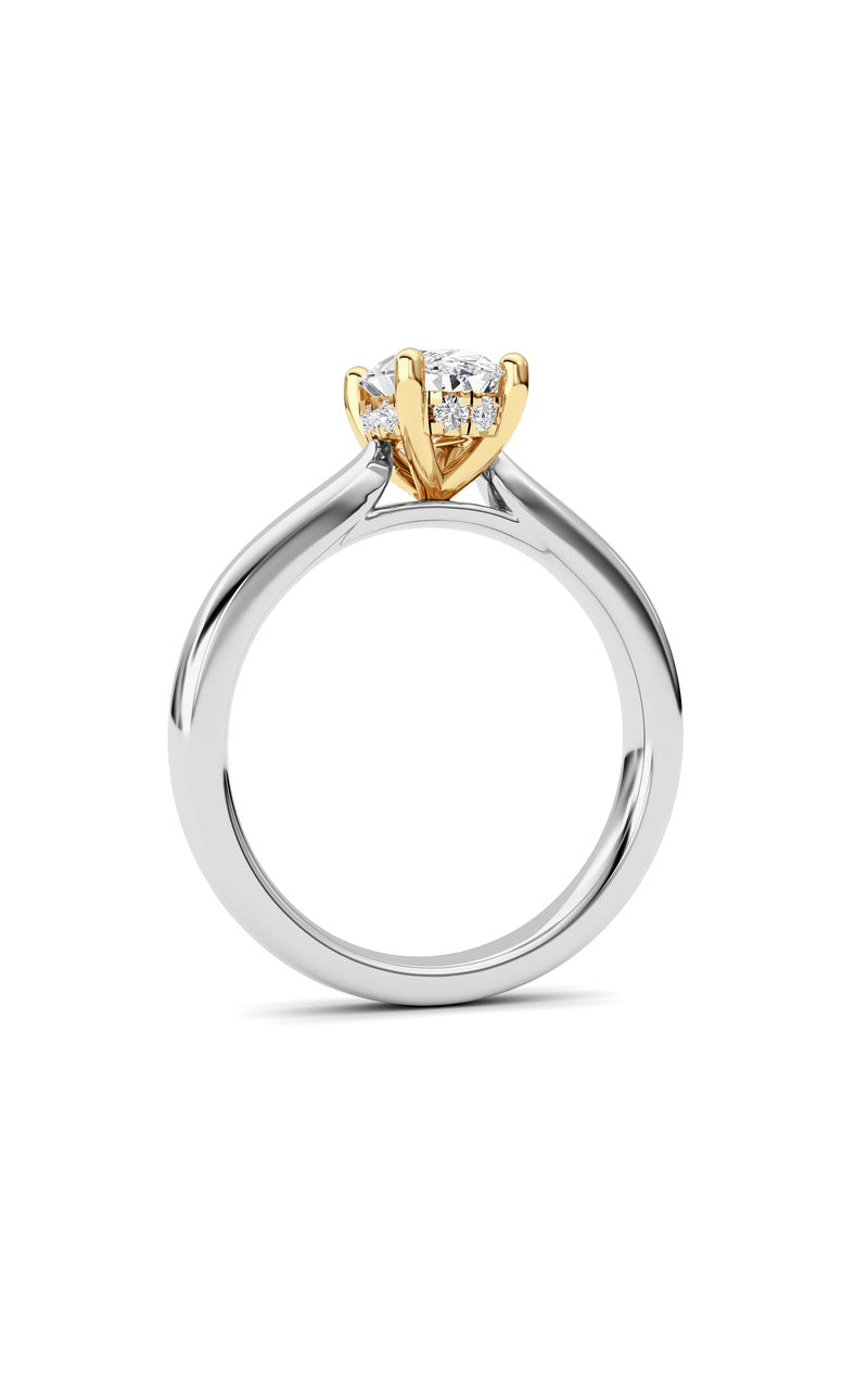1Cttw Oval Shaped Lab Grown Diamond (F/VS) HiddenHalo Cathedral Shank Engagement Ring in 14K Gold