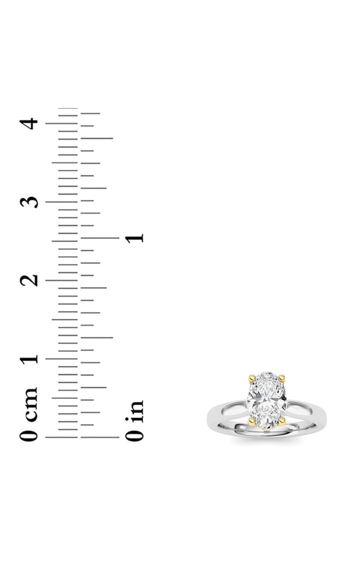1Cttw Oval Shaped Lab Grown Diamond (F/VS) HiddenHalo Cathedral Shank Engagement Ring in 14K Gold