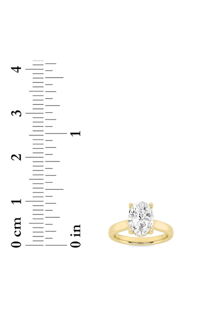 2CTW Oval Shaped Lab Grown Diamond (F/VS) Hidden Halo Cathedral Shank Engagement Ring in 14K Gold