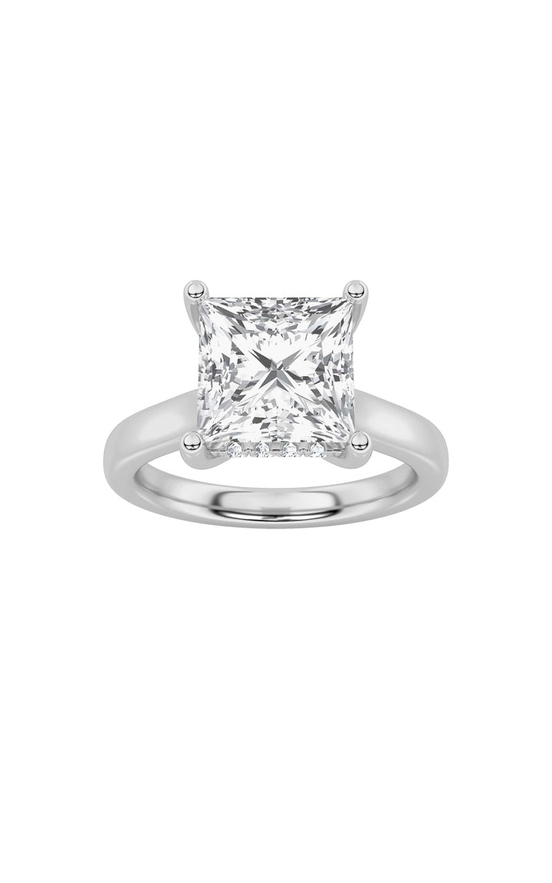 1Cttw Princess Shaped Lab Grown Diamond (F/VS) Hidden Halo Cathedral Shank Engagement Ring in 14K Gold
