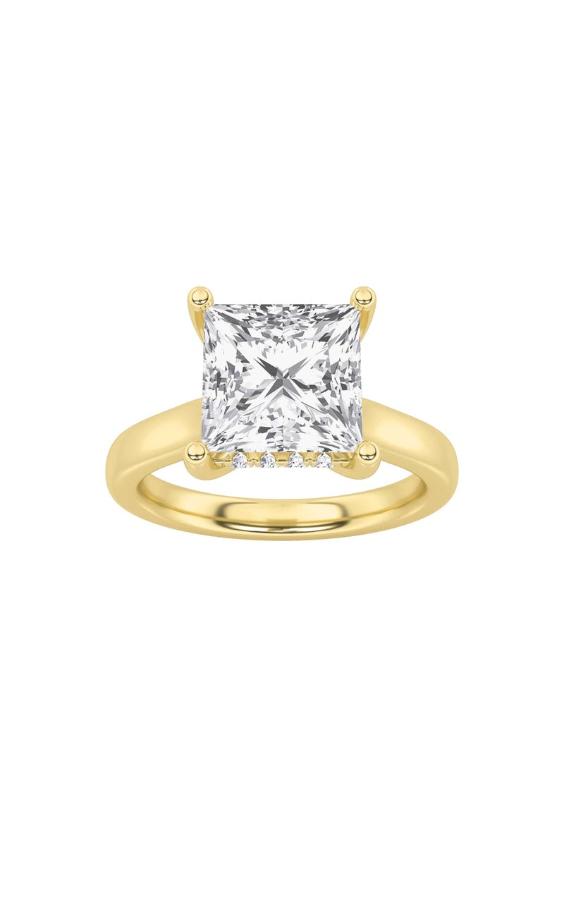 1CTW Princess Shaped Lab Grown Diamond (F/VS) Hidden Halo Cathedral Shank Engagement Ring in 14K Gold