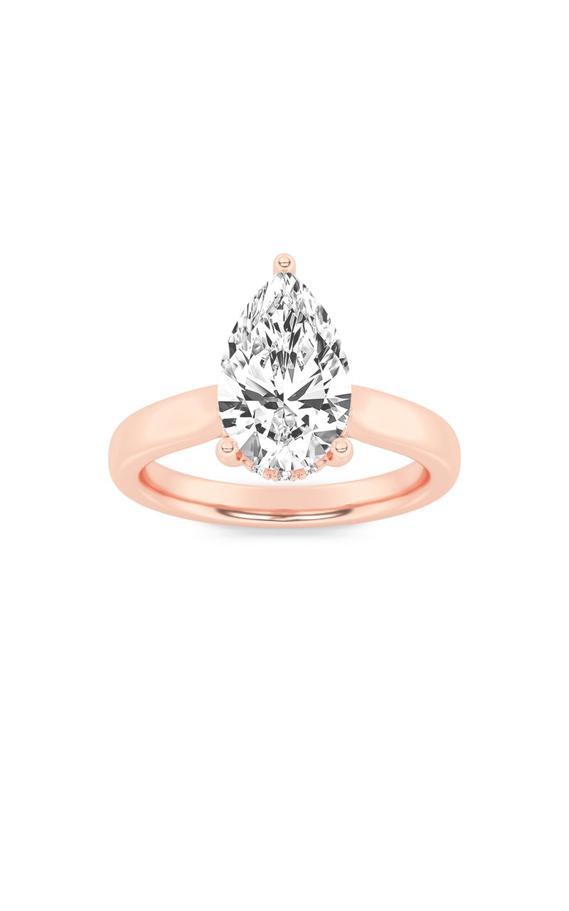 1CTW Pear Shaped Lab Grown Diamond (F/VS) Hidden Halo Cathedral Shank Engagement Ring in 14K Gold