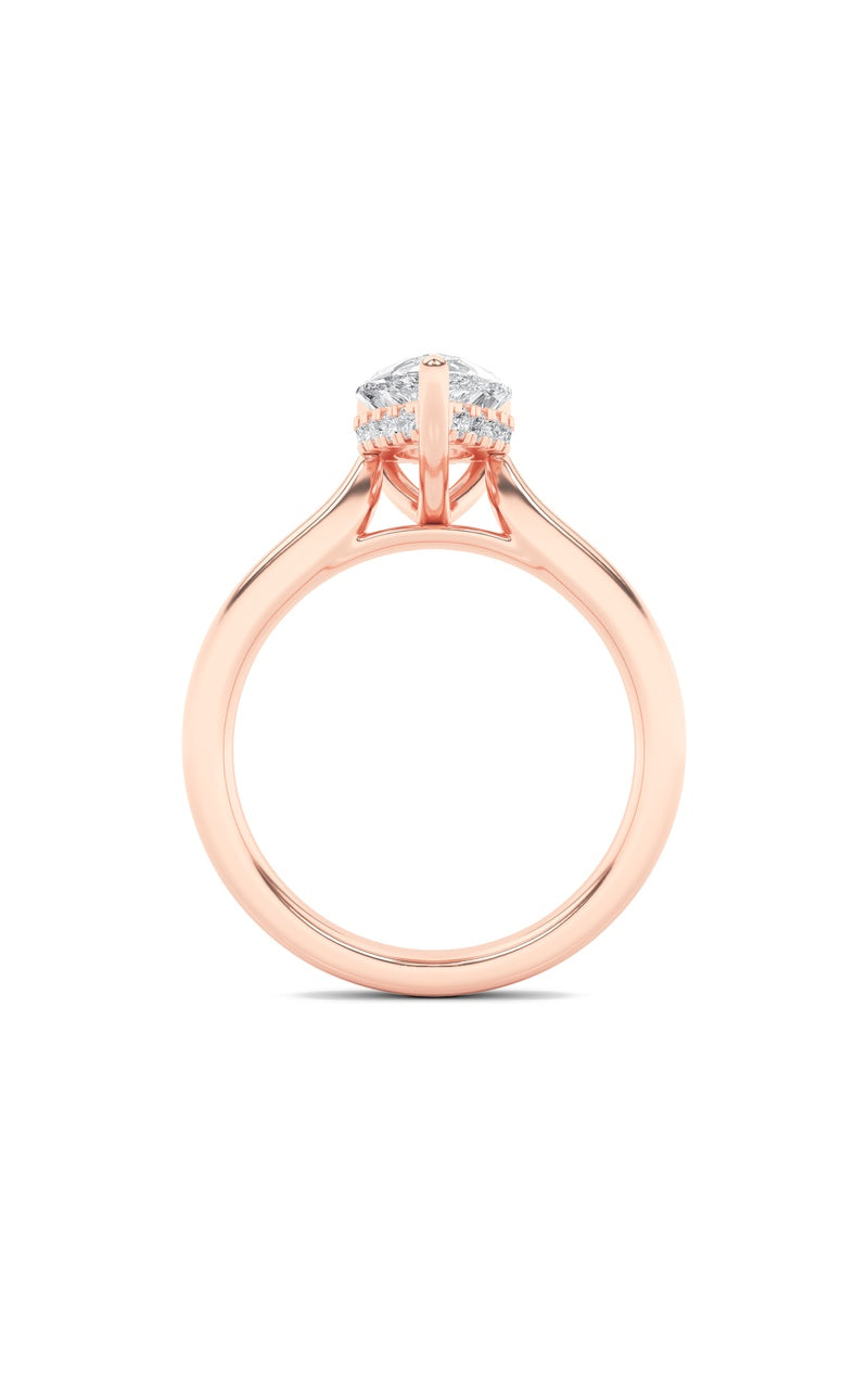 1Cttw Pear Shaped Lab Grown Diamond (F/VS) HiddenHalo Cathedral Shank Engagement Ring in 14K Gold