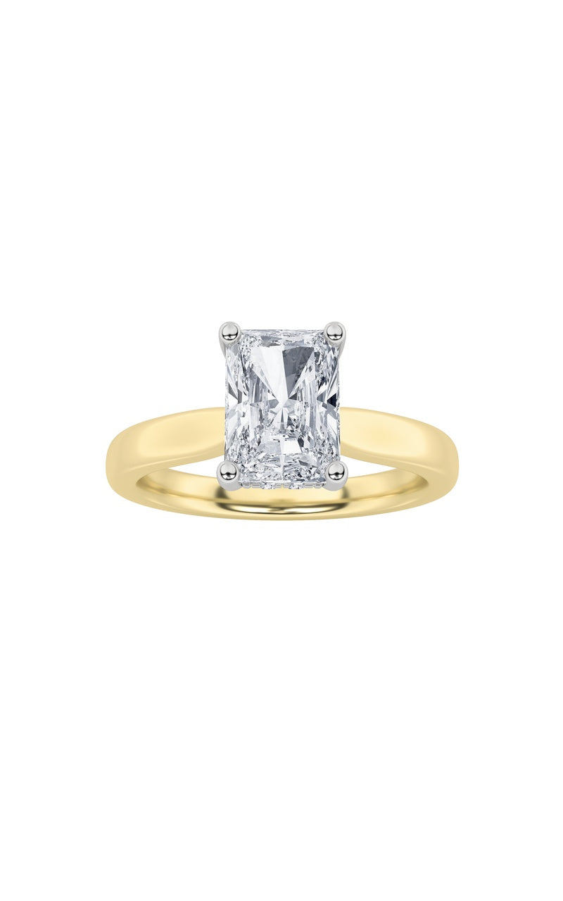 1.5CTW Radiant Shaped Lab Grown Diamond (F/VVS) Hidden Halo Cathedral Shank Engagement Ring in 14K Gold