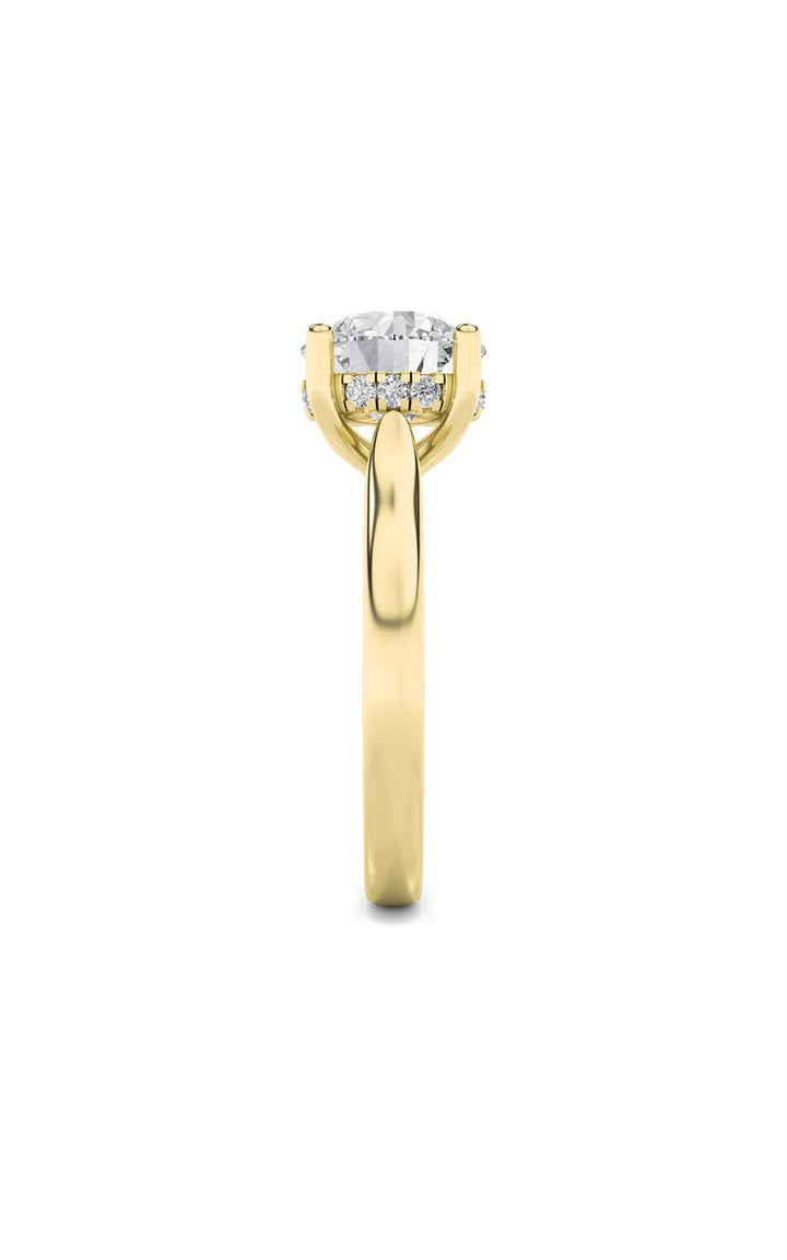 1.5Cttw Round Shaped Lab Grown Diamond (F/VS) Hidden Halo Cathedral Shank Engagement Ring in 14K Gold
