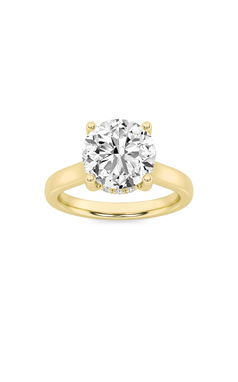 2Cttw Round Shaped Lab Grown Diamond (F/VS) HiddenHalo Cathedral Shank Engagement Ring in 14K Gold