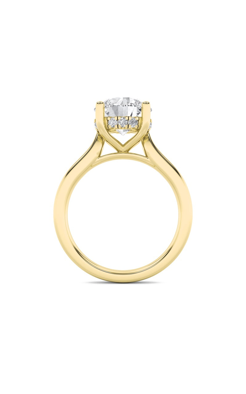 2CTW Round Shaped Lab Grown Diamond (F/VS) Hidden Halo Cathedral Shank Engagement Ring in 14K Gold