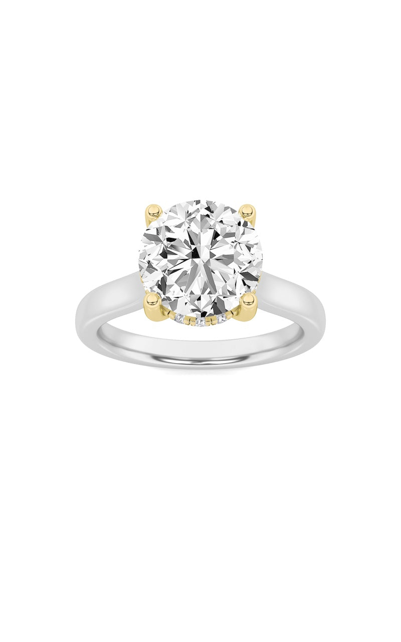 3Cttw Round Shaped Lab Grown Diamond (F/VS) HiddenHalo Cathedral Shank Engagement Ring in 14K Gold