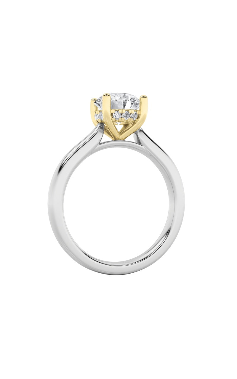 3Cttw Round Shaped Lab Grown Diamond (F/VS) HiddenHalo Cathedral Shank Engagement Ring in 14K Gold