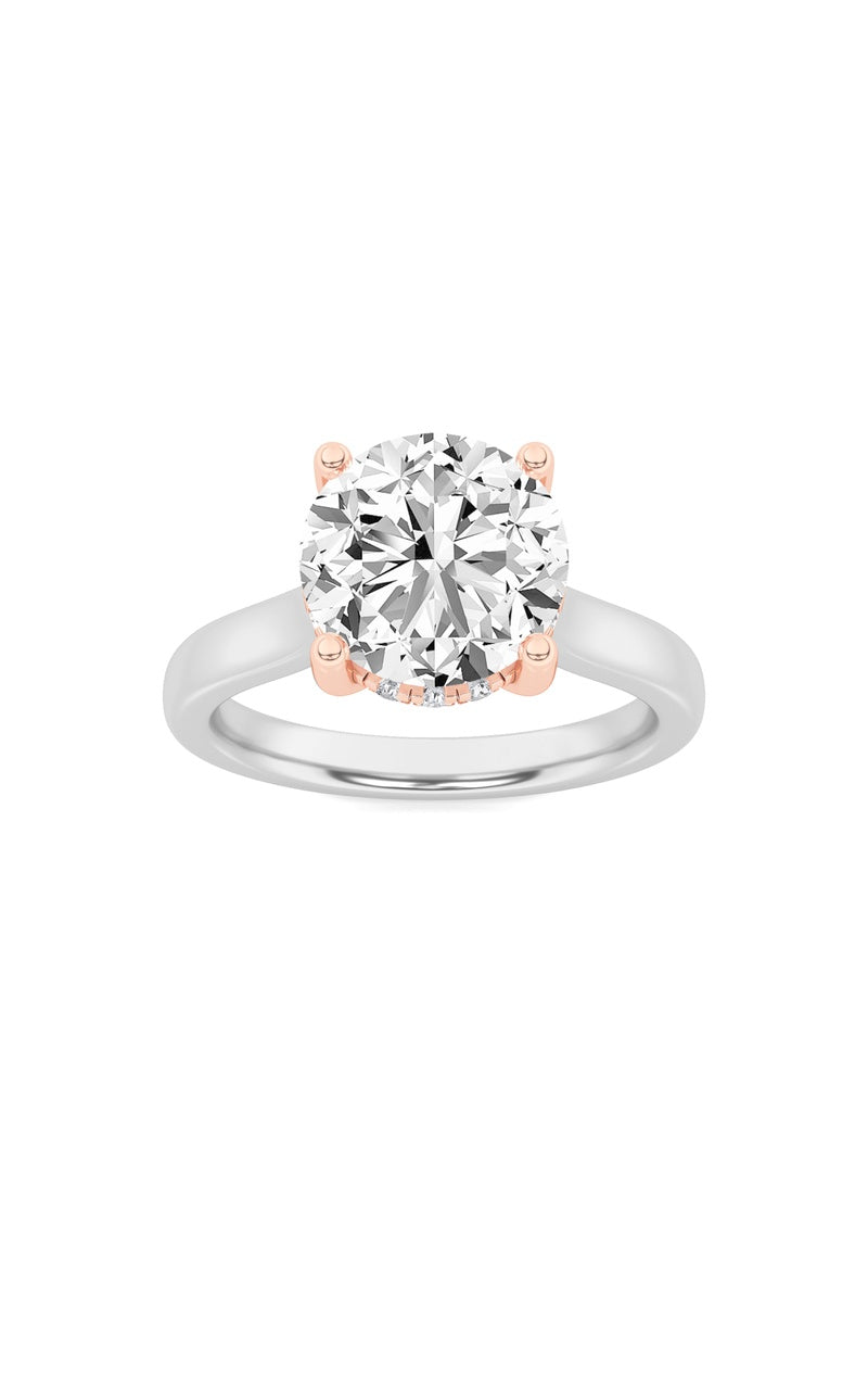 3Cttw Round Shaped Lab Grown Diamond (F/VS) HiddenHalo Cathedral Shank Engagement Ring in 14K Gold