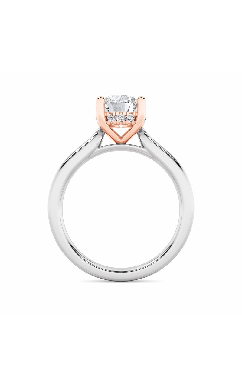 3Cttw Round Shaped Lab Grown Diamond (F/VS) HiddenHalo Cathedral Shank Engagement Ring in 14K Gold