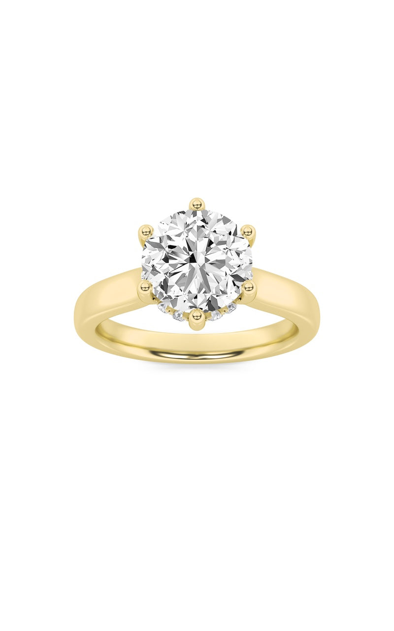 1Cttw Round Shaped Lab Grown Diamond (F/VS) HiddenHalo Cathedral Shank Engagement Ring in 14K Gold