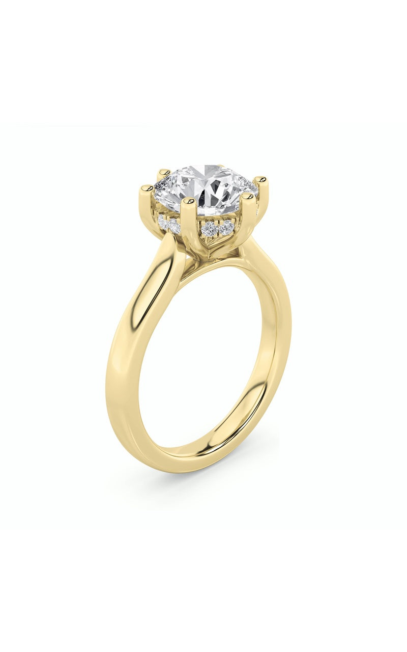 1Cttw Round Shaped Lab Grown Diamond (F/VS) HiddenHalo Cathedral Shank Engagement Ring in 14K Gold