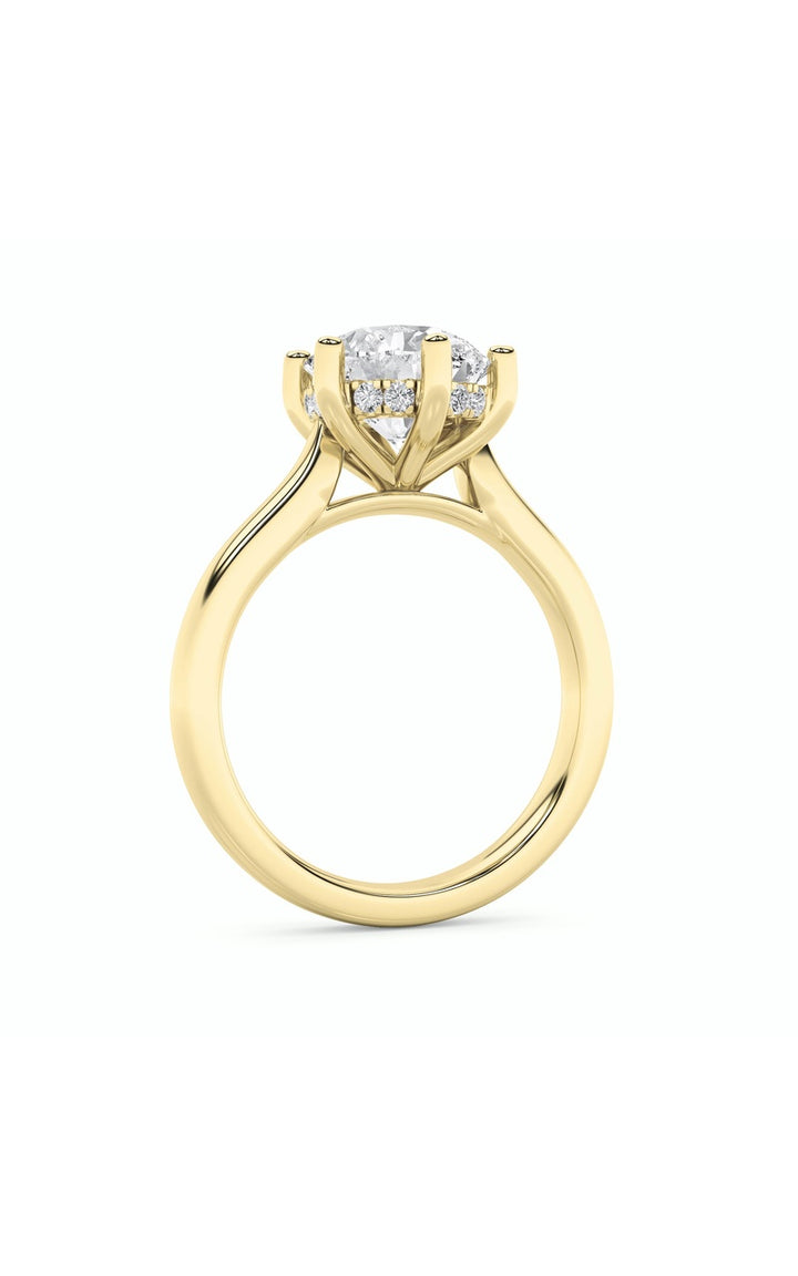 1Cttw Round Shaped Lab Grown Diamond (F/VS) HiddenHalo Cathedral Shank Engagement Ring in 14K Gold