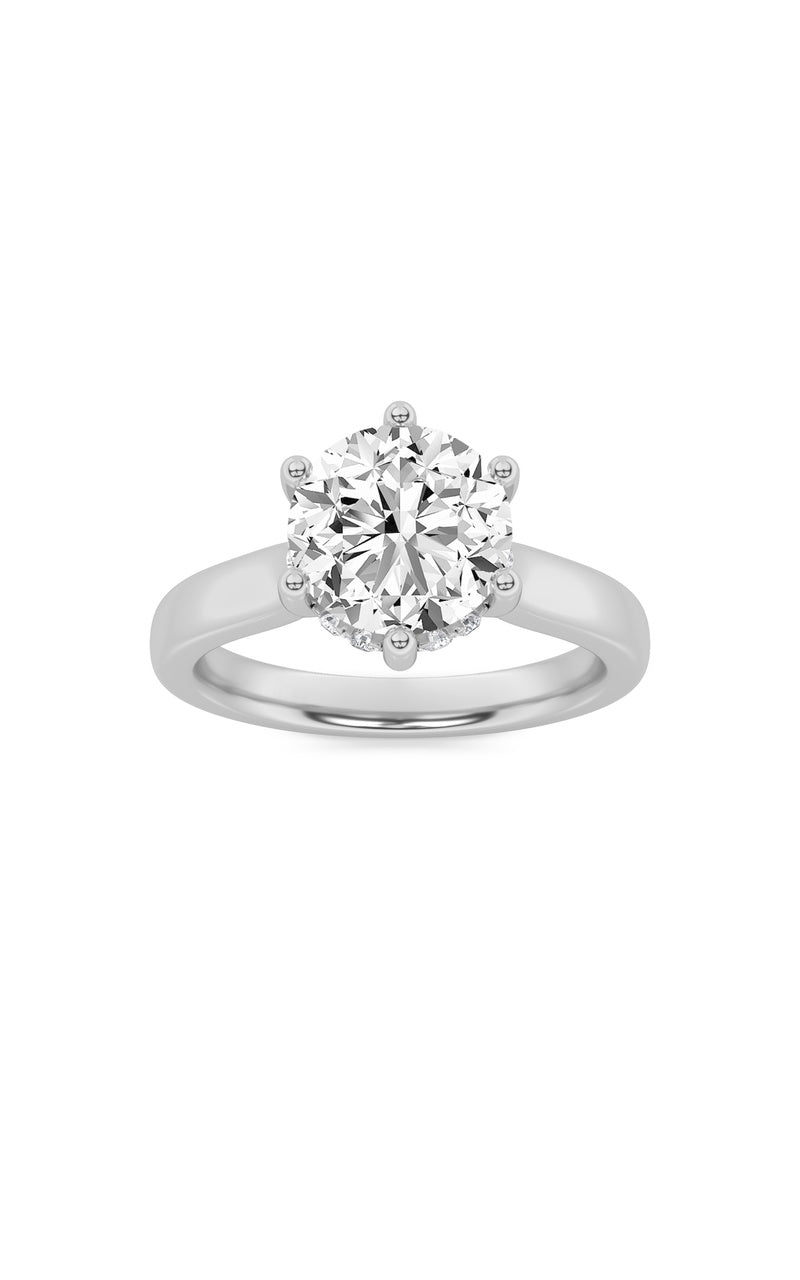 2CTW Round Shaped Lab Grown Diamond (F/VS) Hidden Halo Cathedral Shank Engagement Ring in 14K Gold